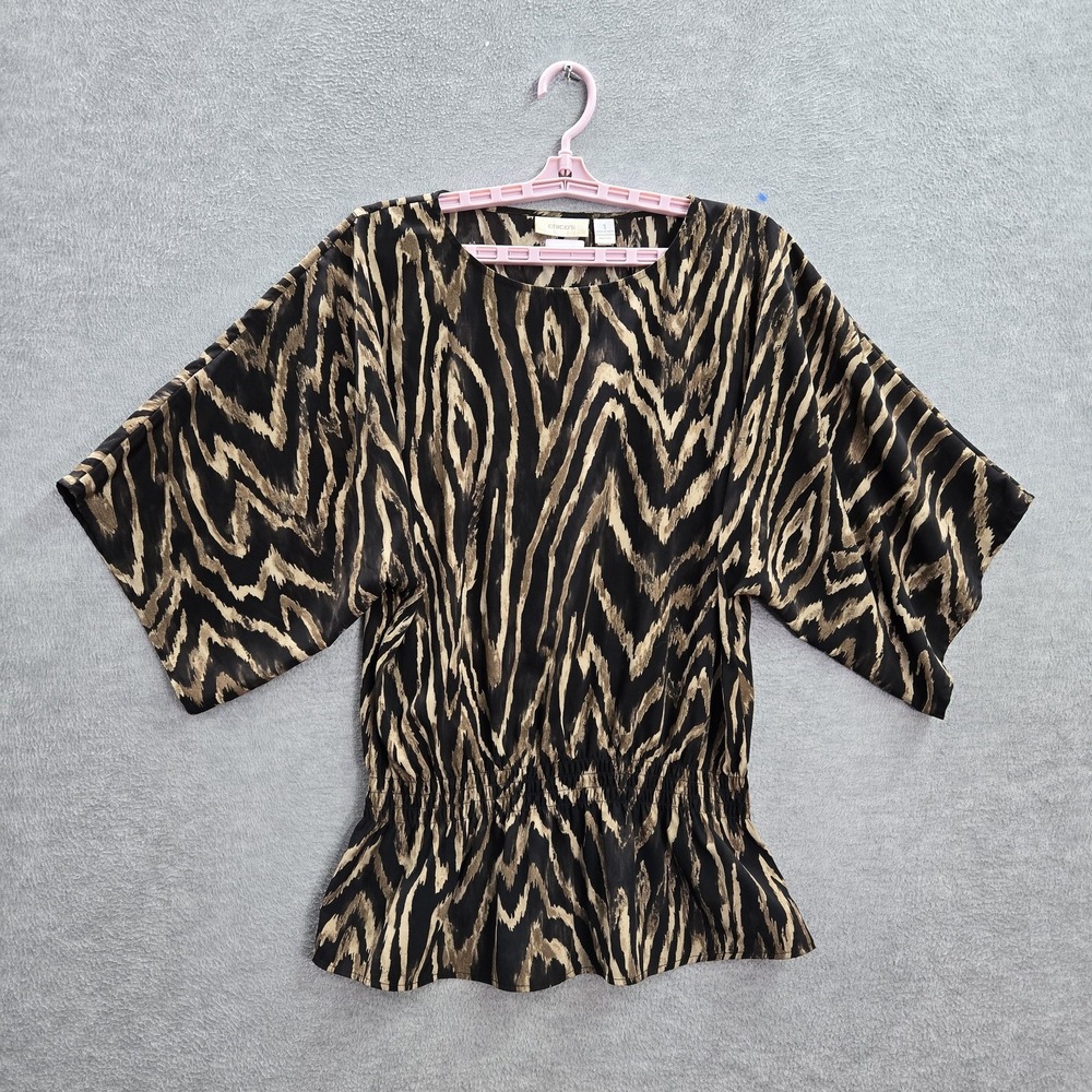 Chico's Women Blouse 1 Brown Animal Print Round Neck